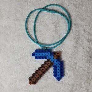 Minecraft Blue Pickaxe Perler Bead Necklace Jewelry Backpack Charm
